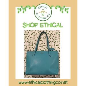 Coach Turquoise Blue Leather Tote Crossbody Bag